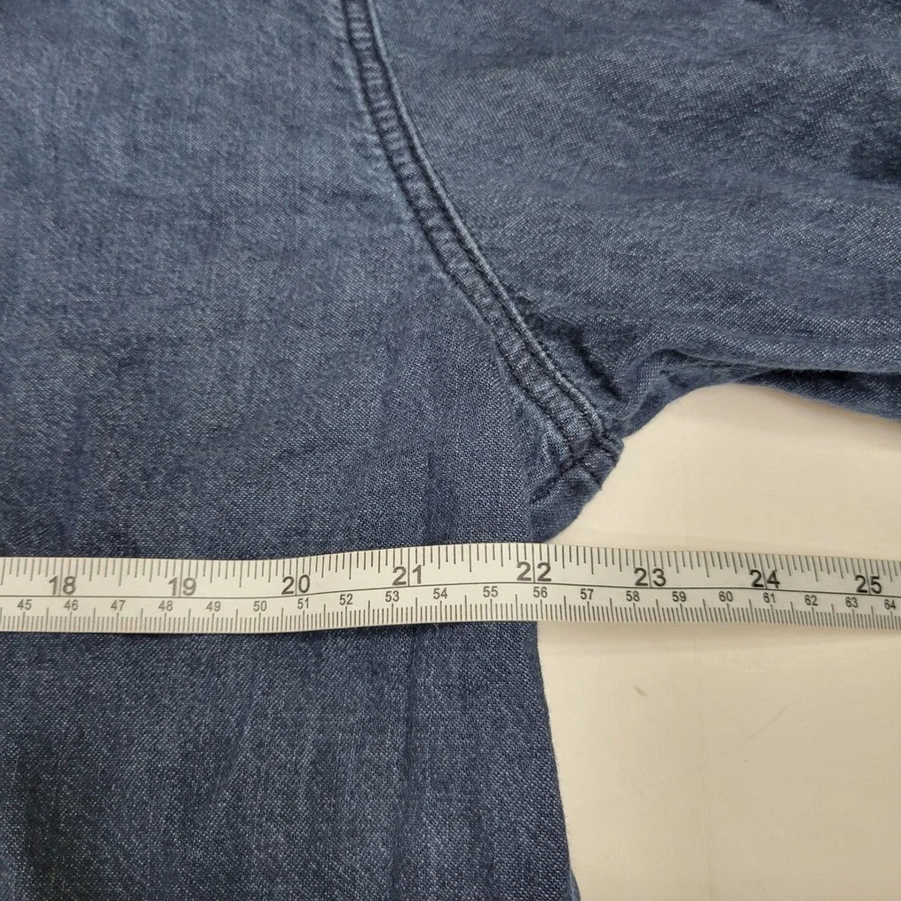 True Religion Mens XL Denim Western Button Down Shirt Blue Horseshoe Logo